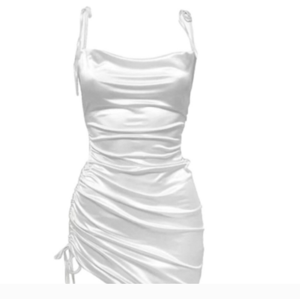 NEW LEAU White Cabo Dress Mini Satin Soft Size M